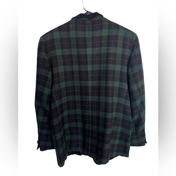 Vintage Wool Green Plaid Jacket Velvet Collar 12 - Picture 2 of 5